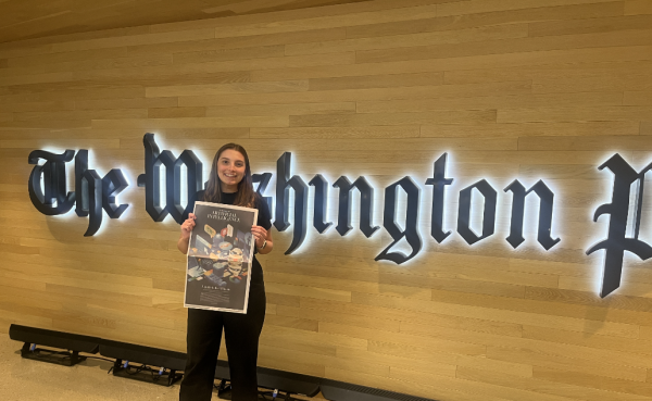 Southern Lehigh High School alumni Talia Trackim collaborates with writers and illustrators to create design elements for the Washington Post. She proudly displays a page she designed and art directed herself.